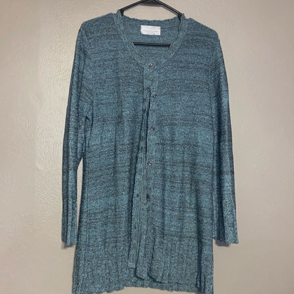 Ladies Brenda French for French Rags Turquoise and gray Cardigan size Large
